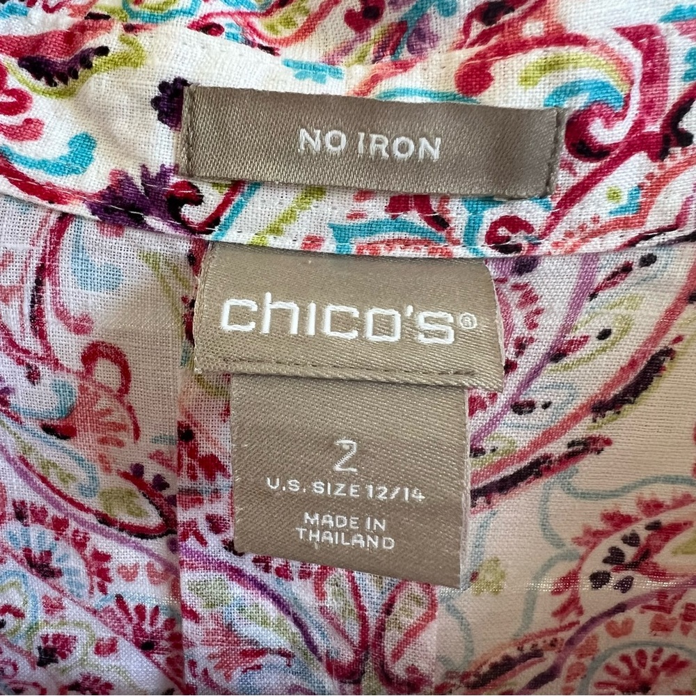 Chico’s Multicolor Scroll Print Linen Button Up &… - image 6